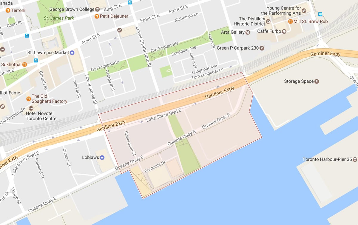 کے نقشے مشرقی Bayfront پڑوس ٹورنٹو