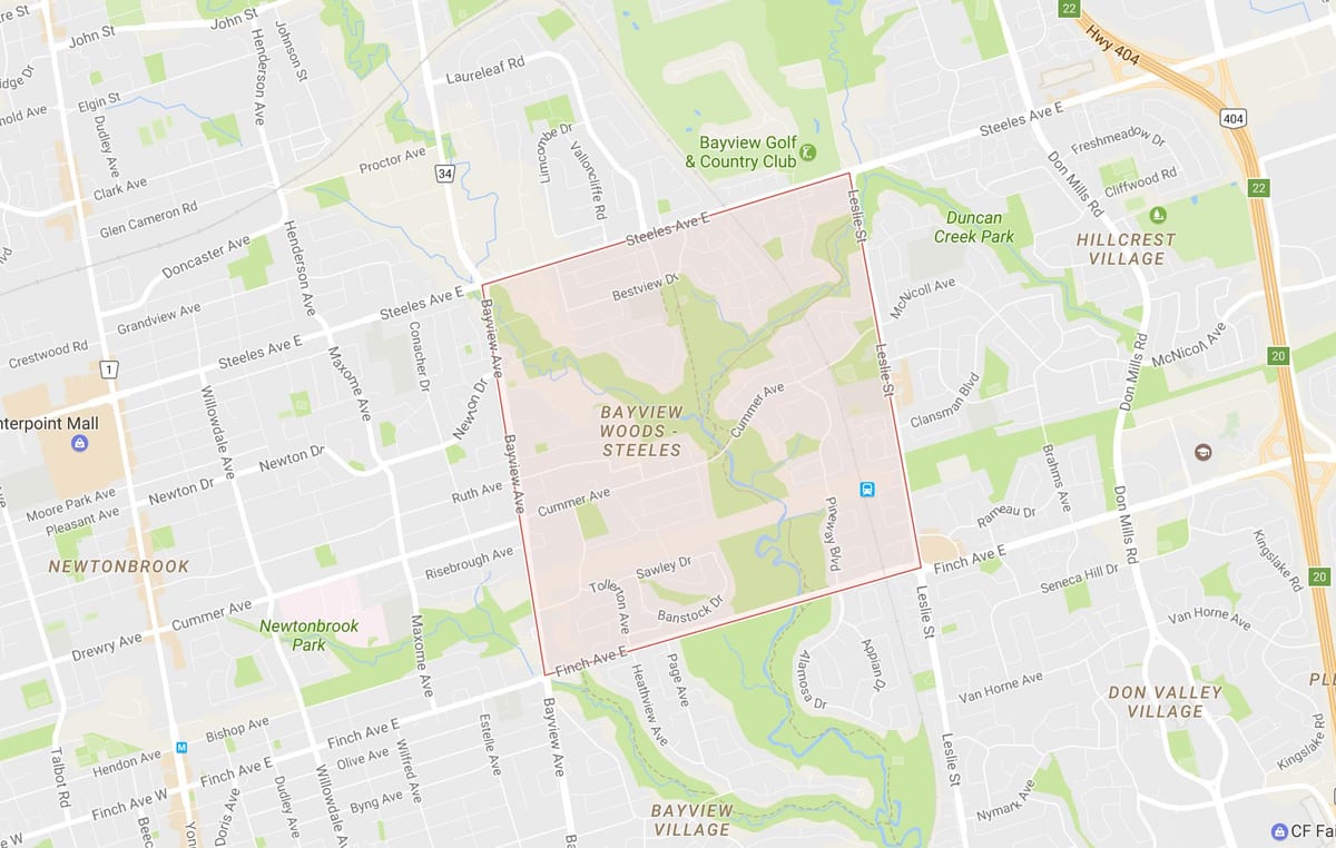 نقشہ کے Bayview جنگل – Steeles پڑوس ٹورنٹو