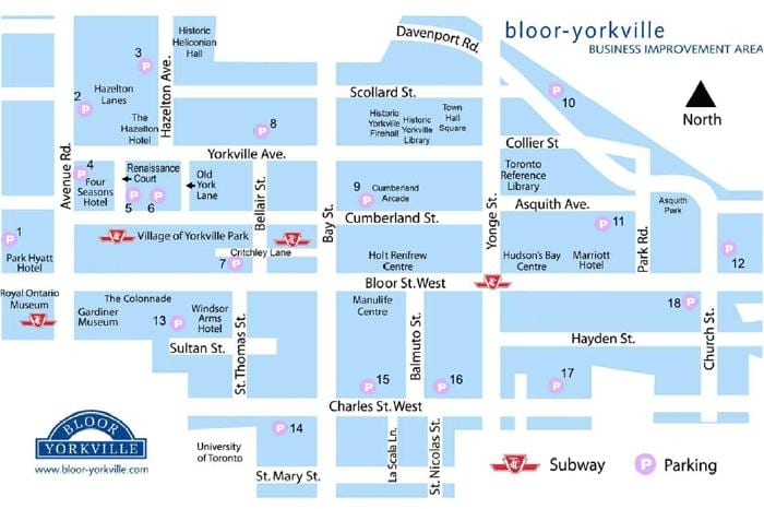 نقشہ کے Bloor Yorkville سب وے