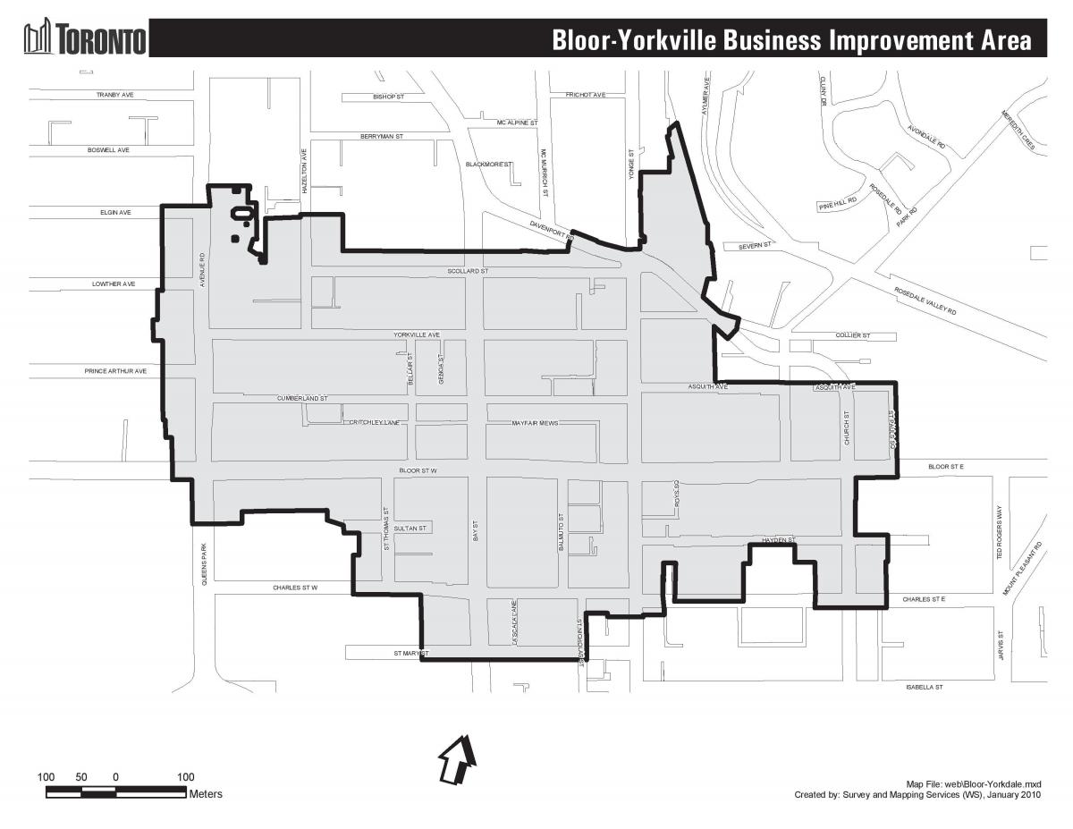 نقشہ کے Bloor Yorkville ٹورنٹو boudary