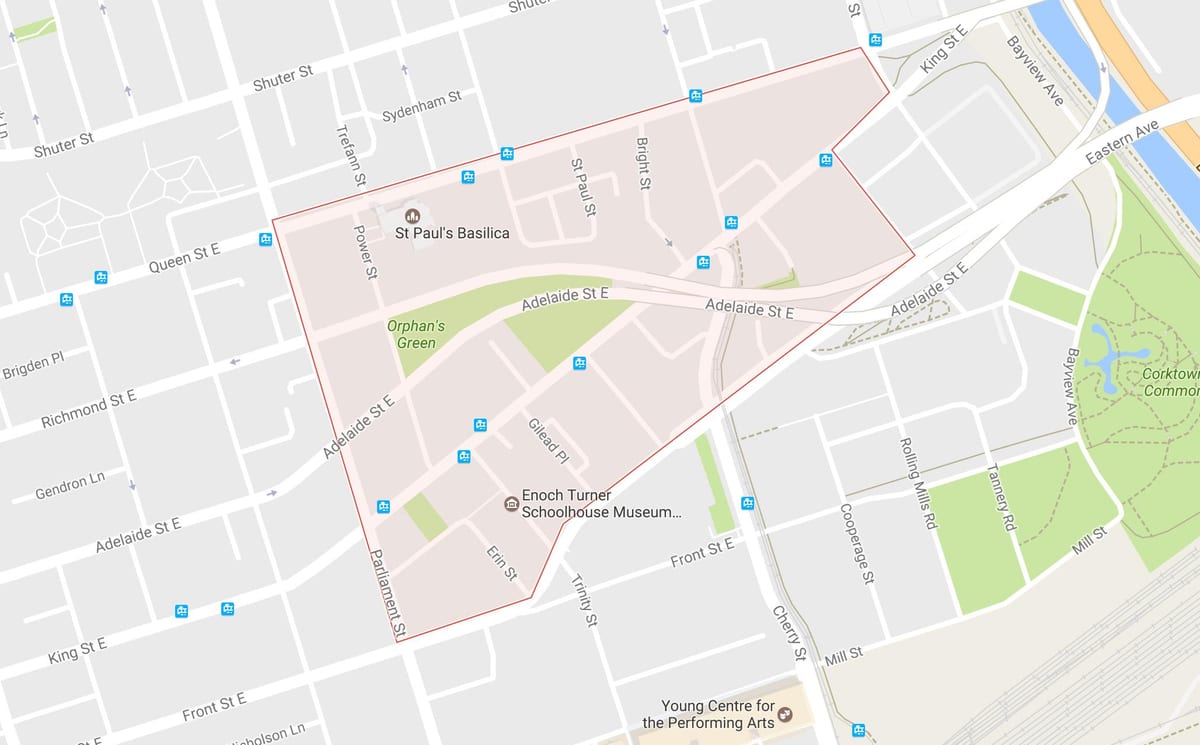 نقشہ کے Corktown پڑوس ٹورنٹو
