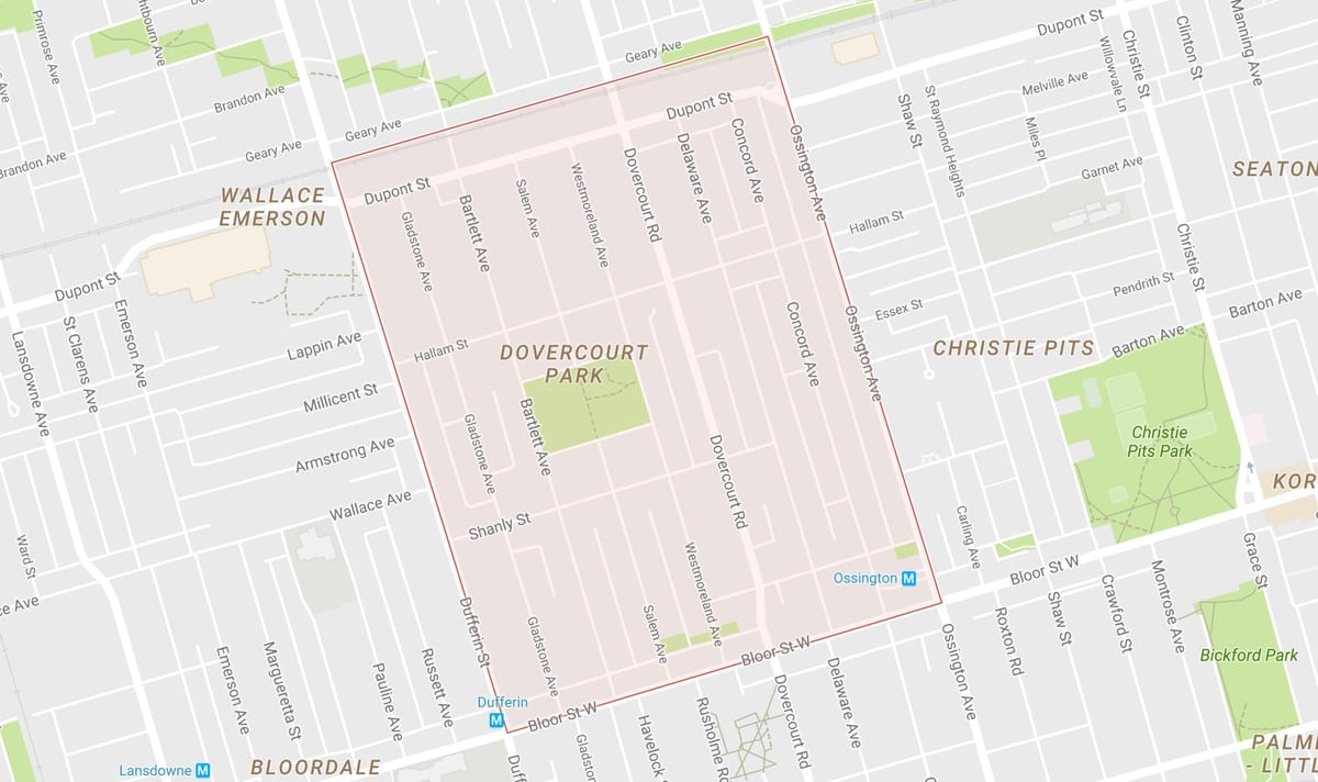 نقشہ کے Dovercourt پارک کے پڑوس ٹورنٹو