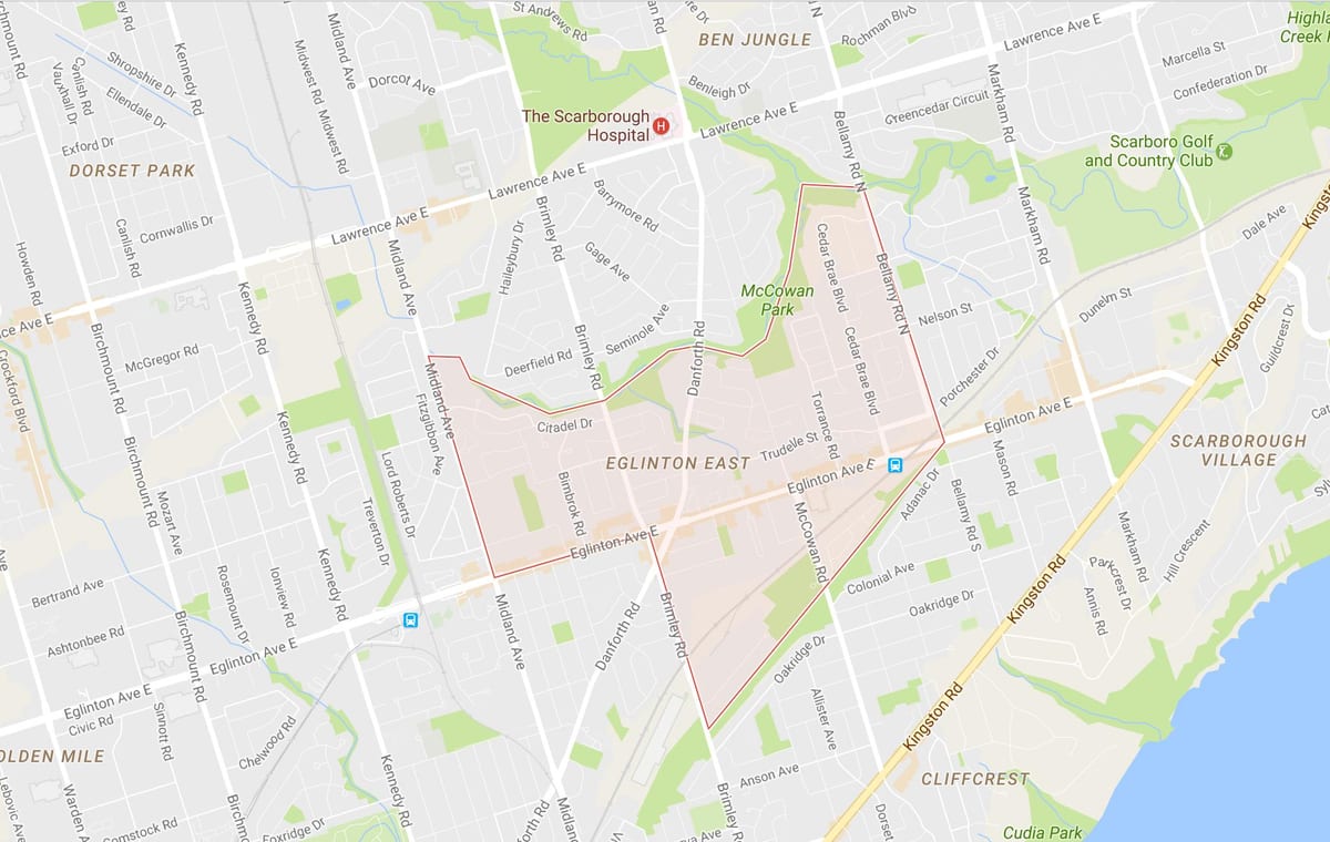نقشہ کے Eglinton مشرقی پڑوس ٹورنٹو