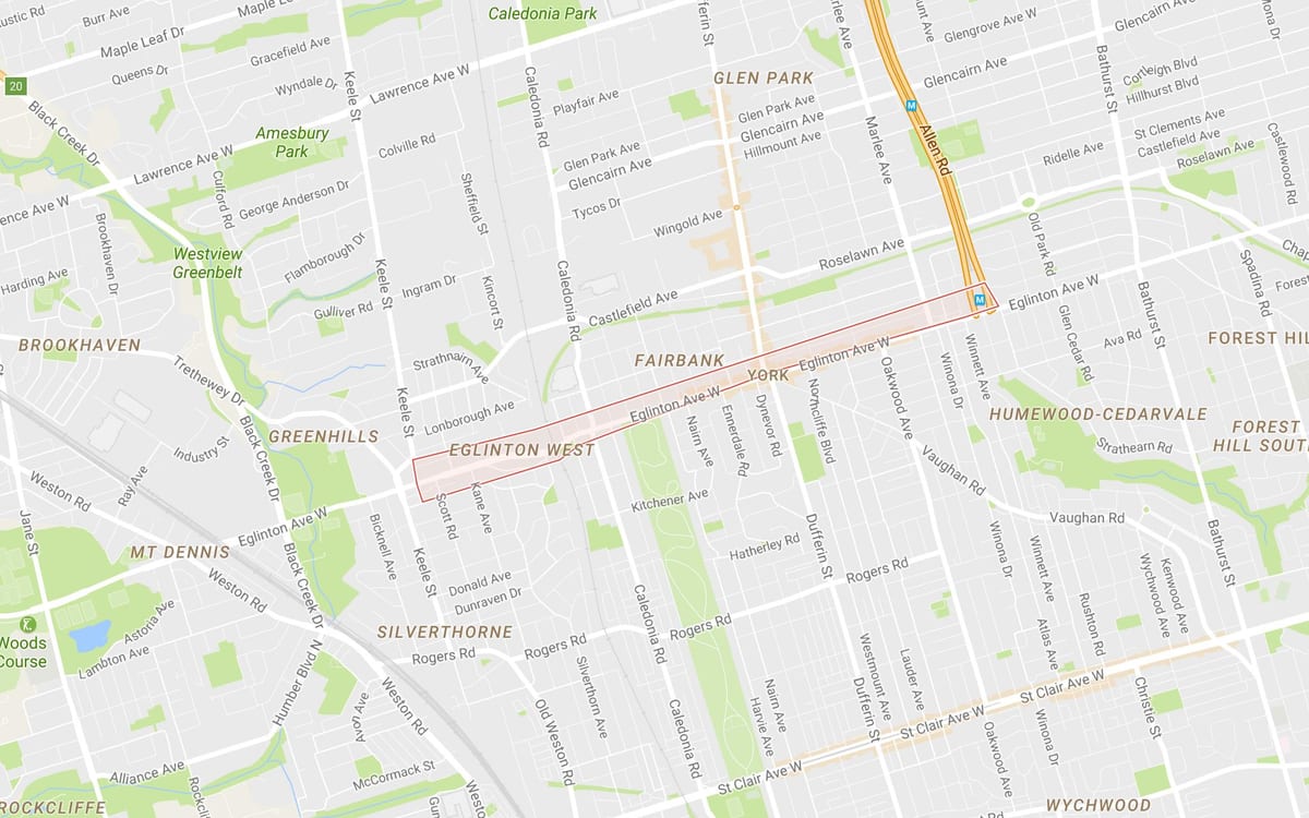 نقشہ کے Eglinton مغرب پڑوس ٹورنٹو
