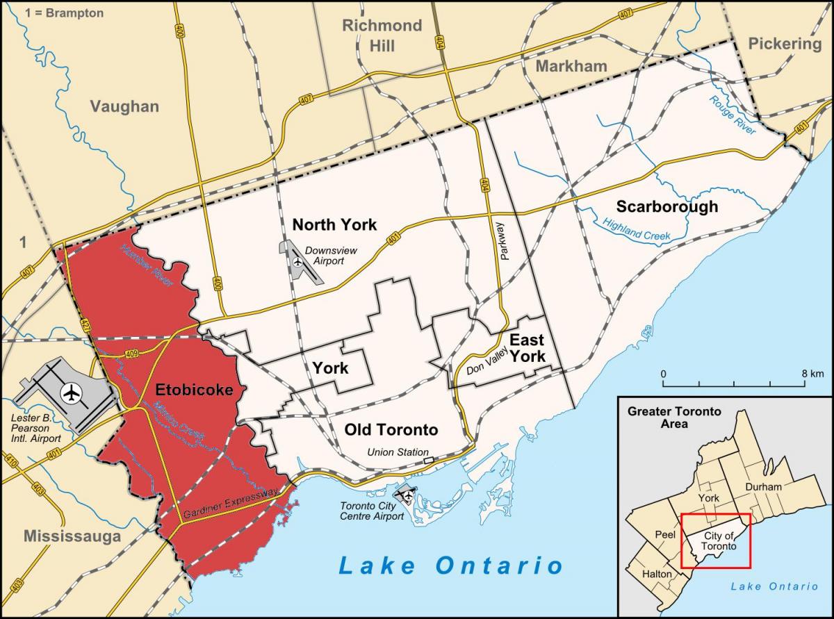 نقشہ کے Etobicoke ضلع ٹورنٹو