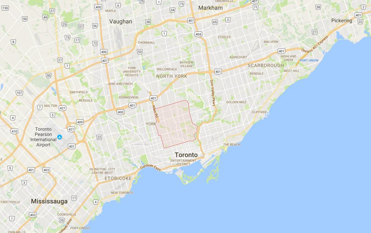 نقشہ کے وسط شہر ٹورنٹو ڈسٹرکٹ