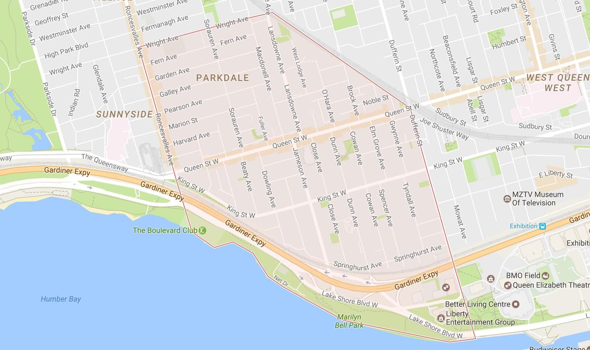 نقشہ کے Parkdale پڑوس ٹورنٹو
