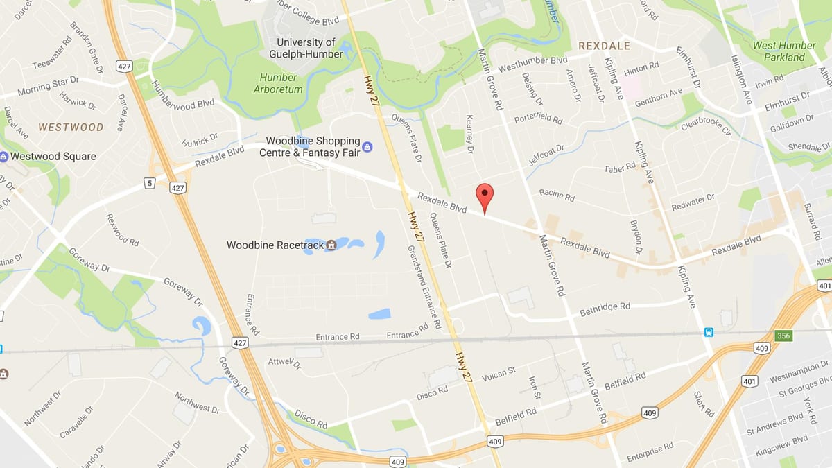 نقشہ کے Rexdale بلیوارڈ ٹورنٹو