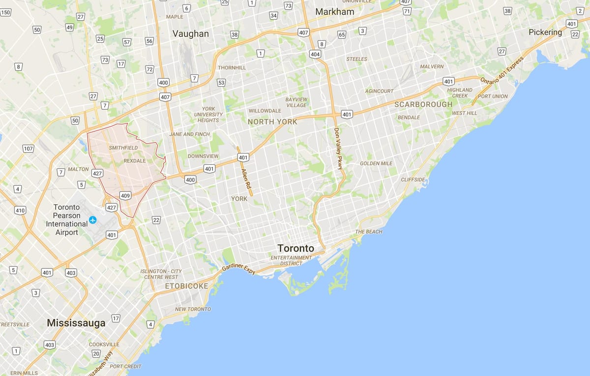 نقشہ کے Rexdale ضلع ٹورنٹو