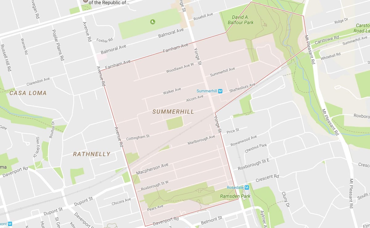 نقشہ کے Summerhill پڑوس ٹورنٹو