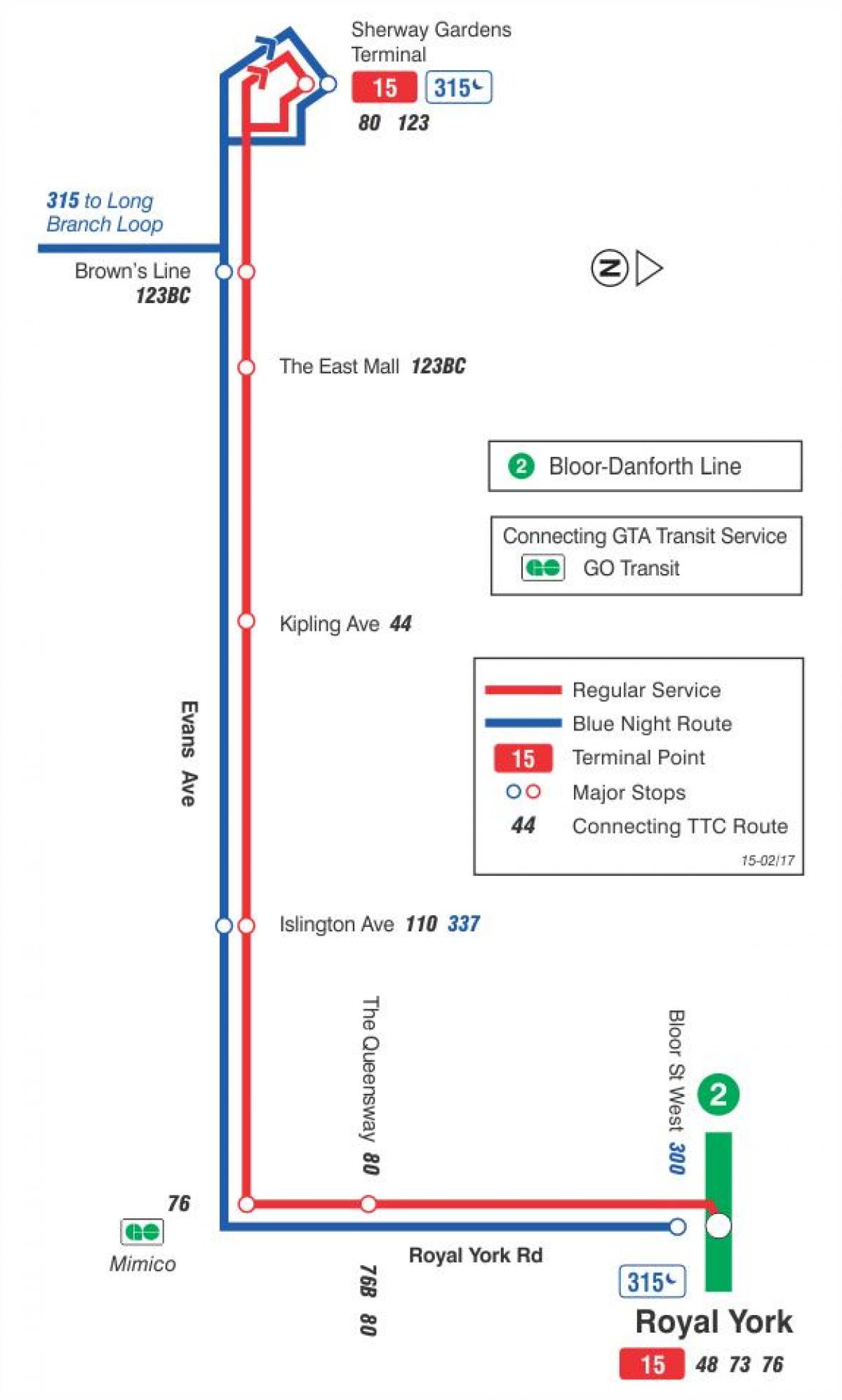 نقشہ کے TTC 15 ایونز بس کے راستے ٹورنٹو