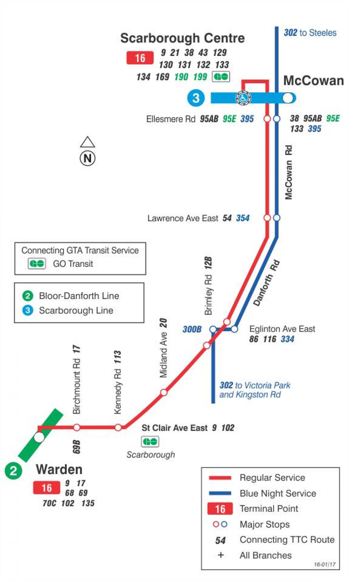 نقشہ کے TTC 16 McCowan بس کے راستے ٹورنٹو
