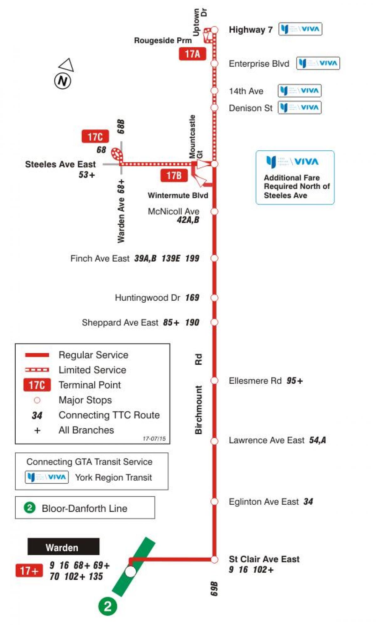 نقشہ کے TTC 17 Birchmount بس کے راستے ٹورنٹو
