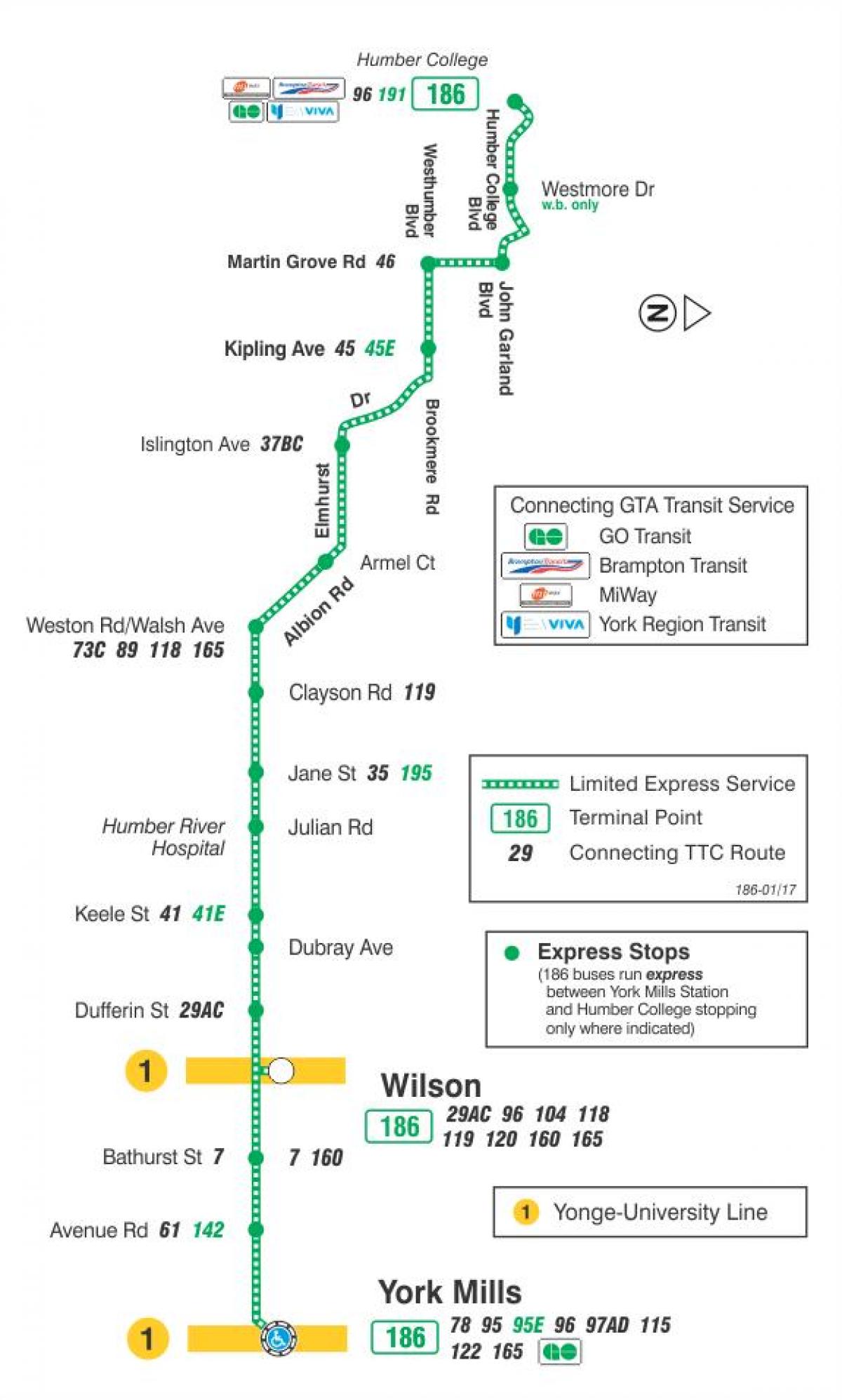 نقشہ کے TTC 186 ولسن راکٹ بس کے راستے ٹورنٹو