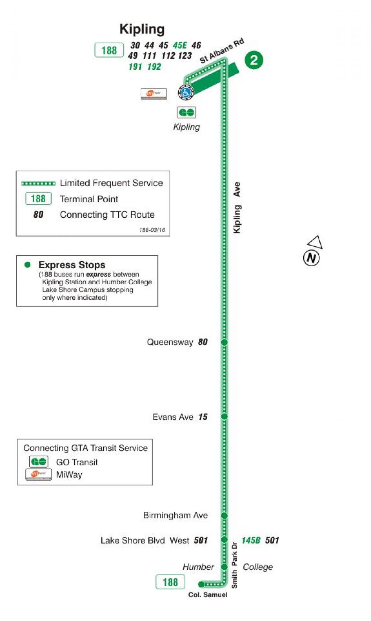 نقشہ کے TTC 188 کپلنگ جنوبی راکٹ بس کے راستے ٹورنٹو
