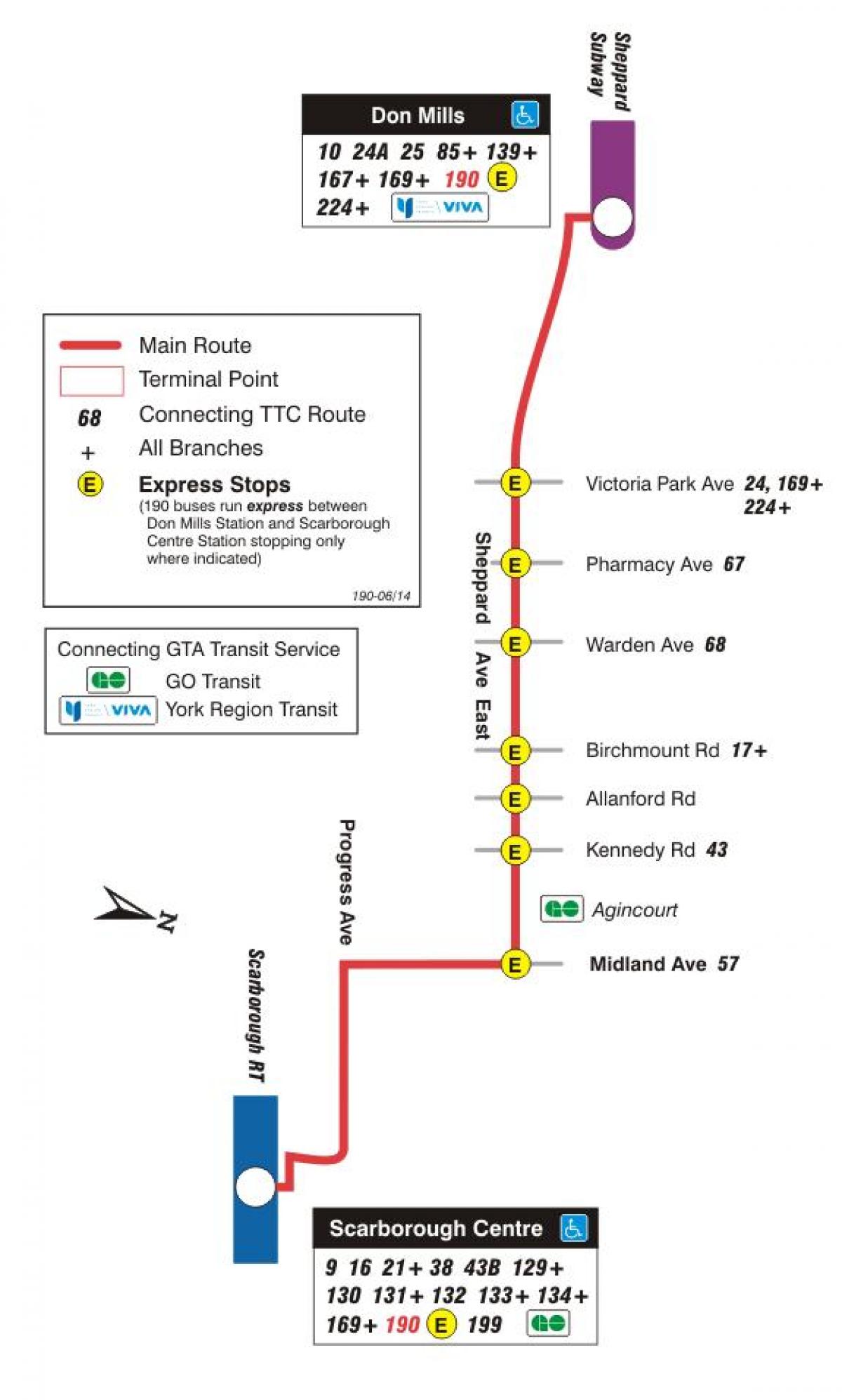 نقشہ کے TTC 190 Scarborough مرکز راکٹ بس کے راستے ٹورنٹو