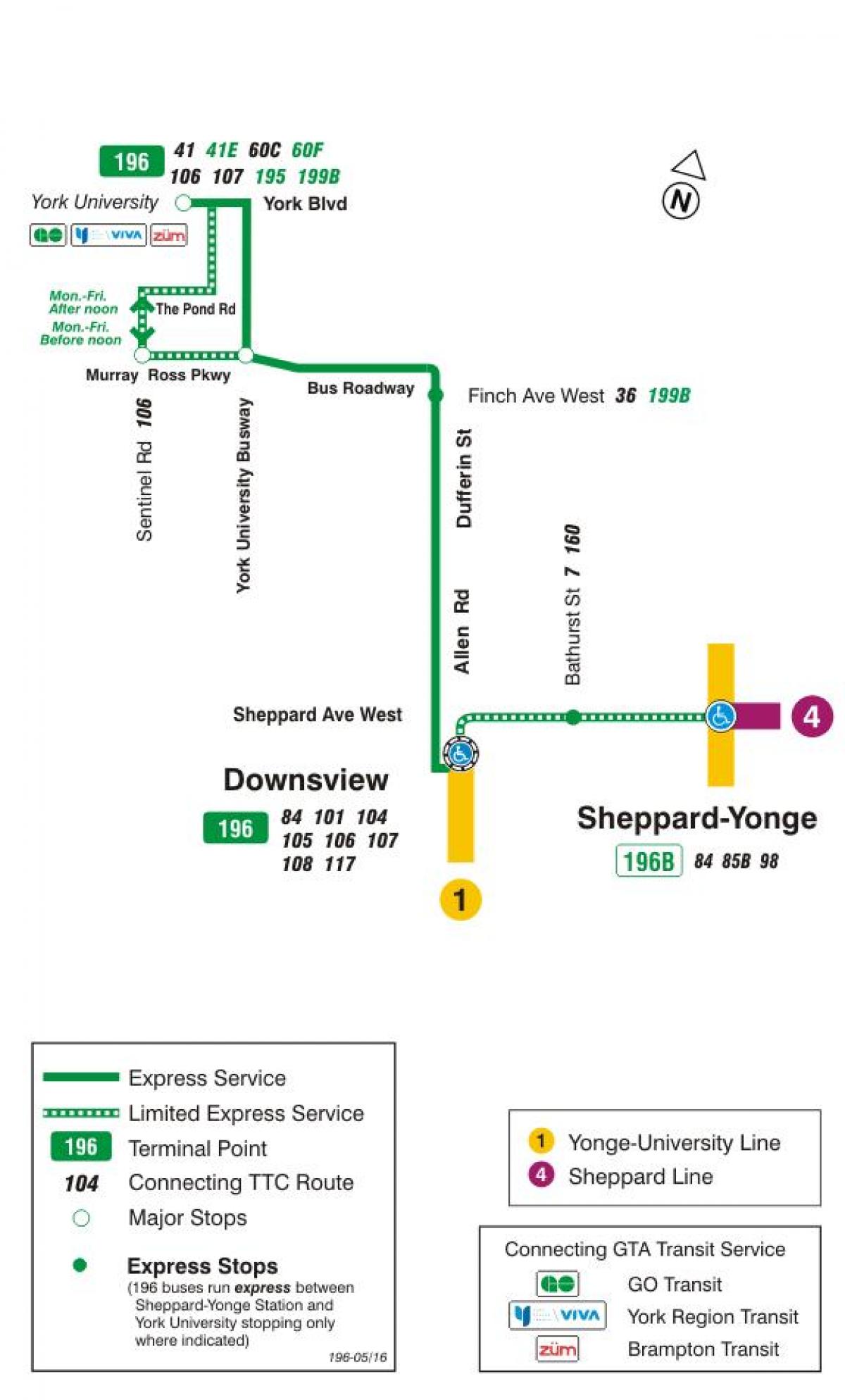 نقشہ کے TTC 196 یارک یونیورسٹی راکٹ بس کے راستے ٹورنٹو