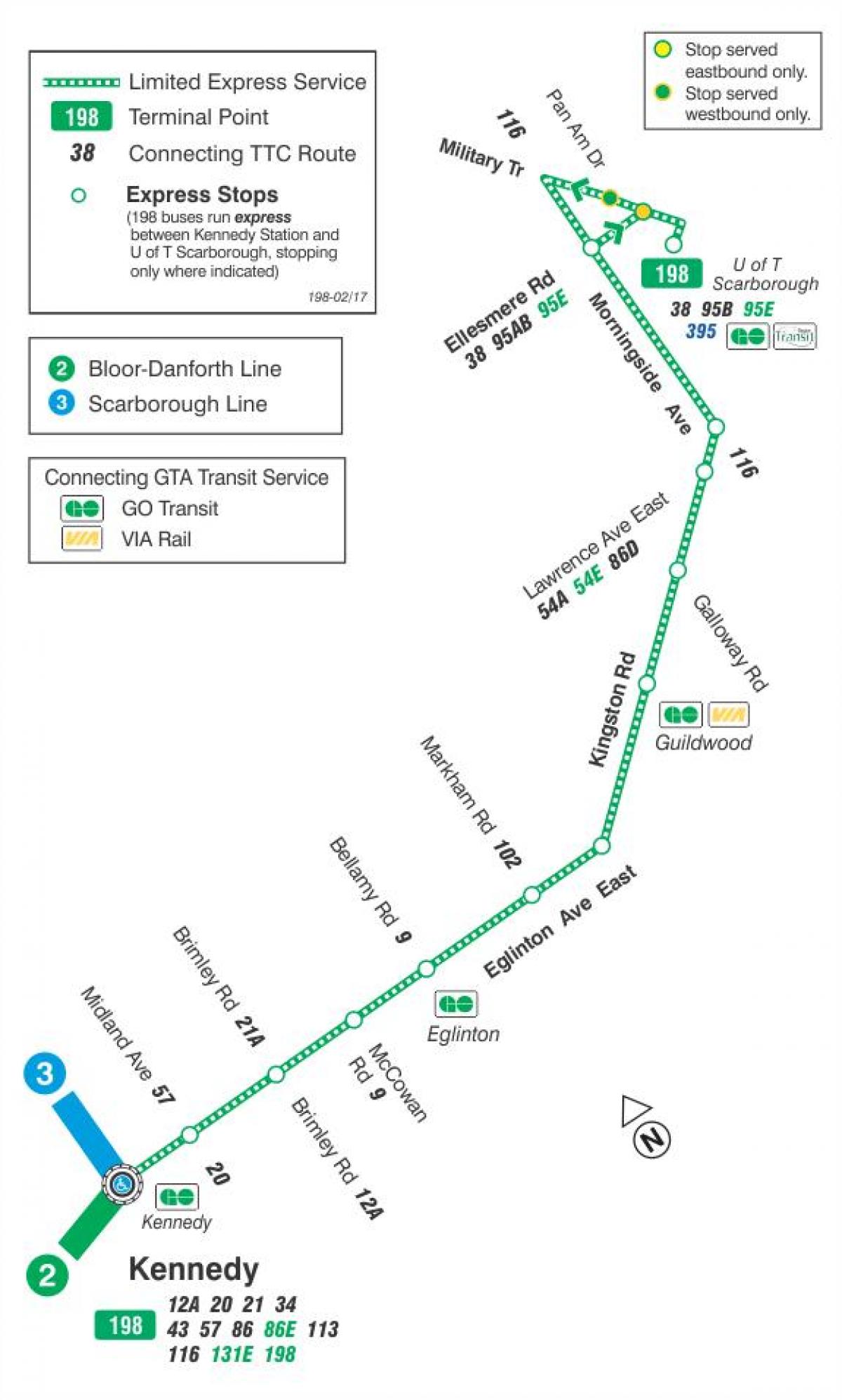نقشہ کے TTC 198 یو کے ٹی Scarborough راکٹ بس کے راستے ٹورنٹو
