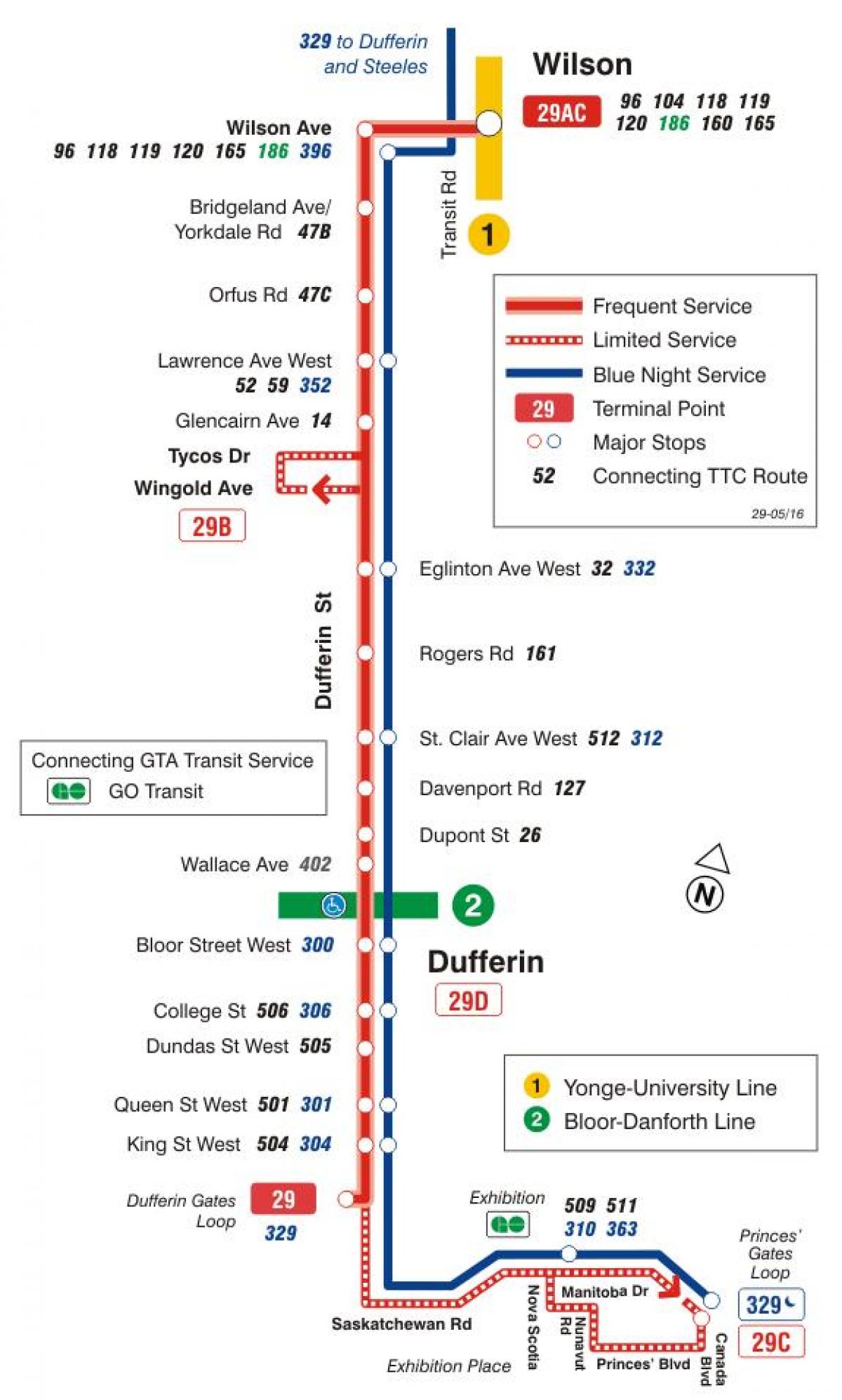 نقشہ کے TTC 29 Dufferin بس کے راستے ٹورنٹو