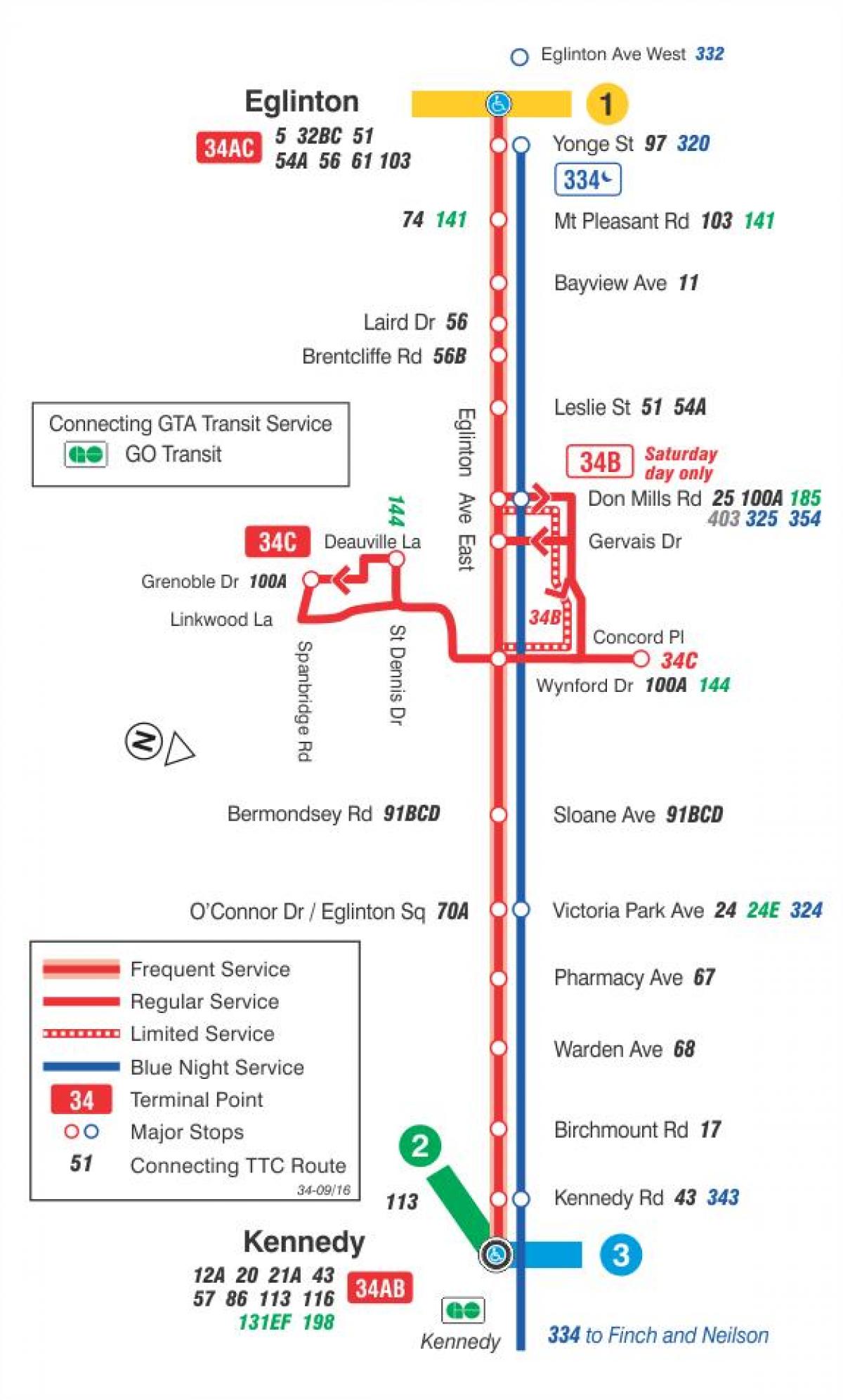 نقشہ کے TTC 34 Eglinton مشرقی بس کے راستے ٹورنٹو