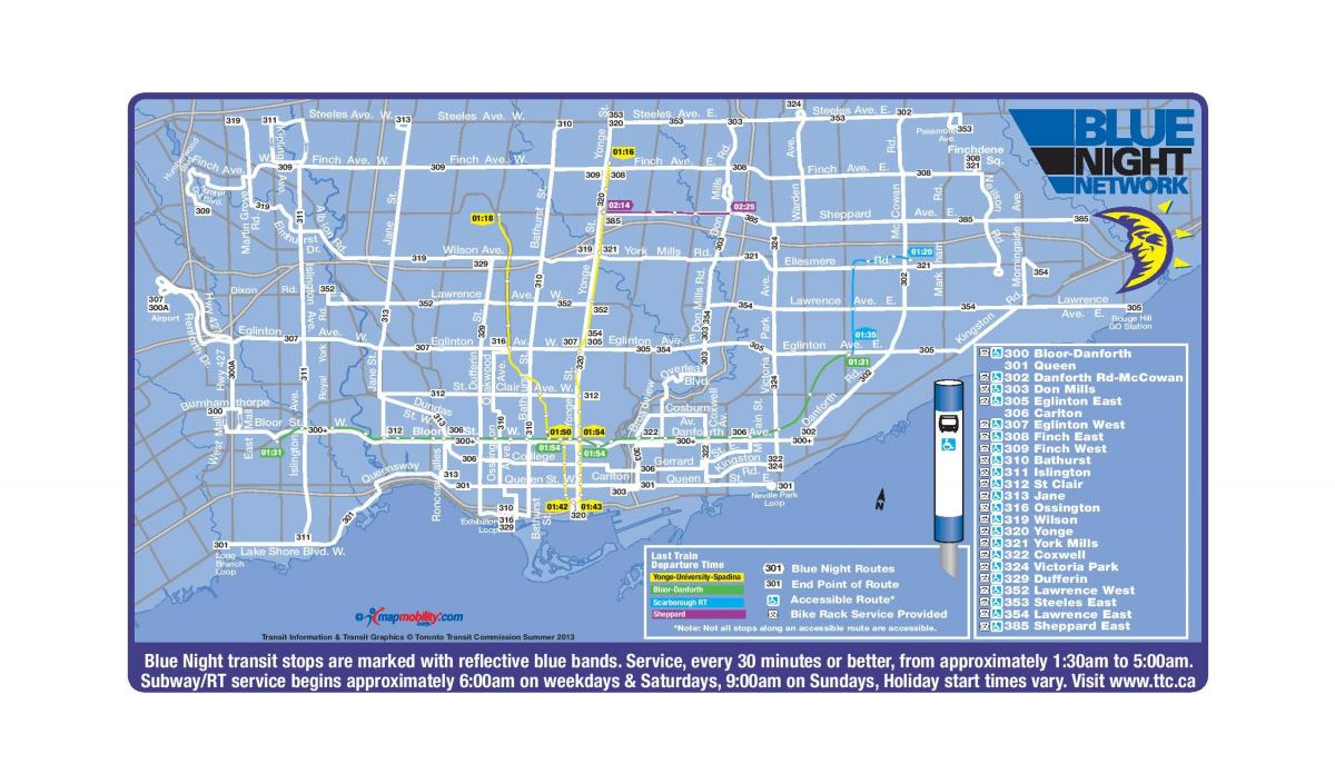 نقشہ کے TTC نیلے رات کے نیٹ ورک