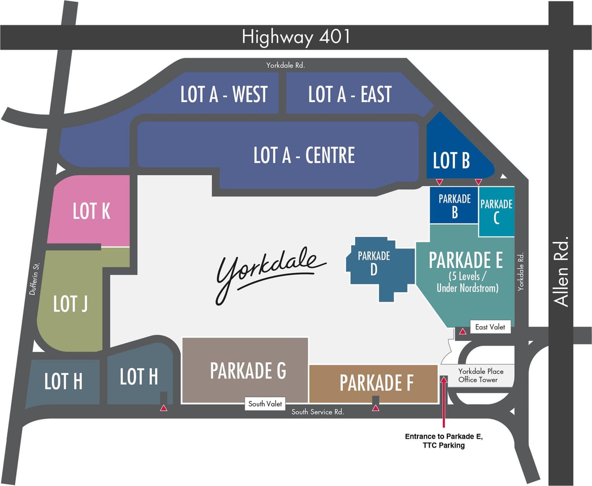 نقشہ کے Yorkdale شاپنگ سینٹر کی پارکنگ