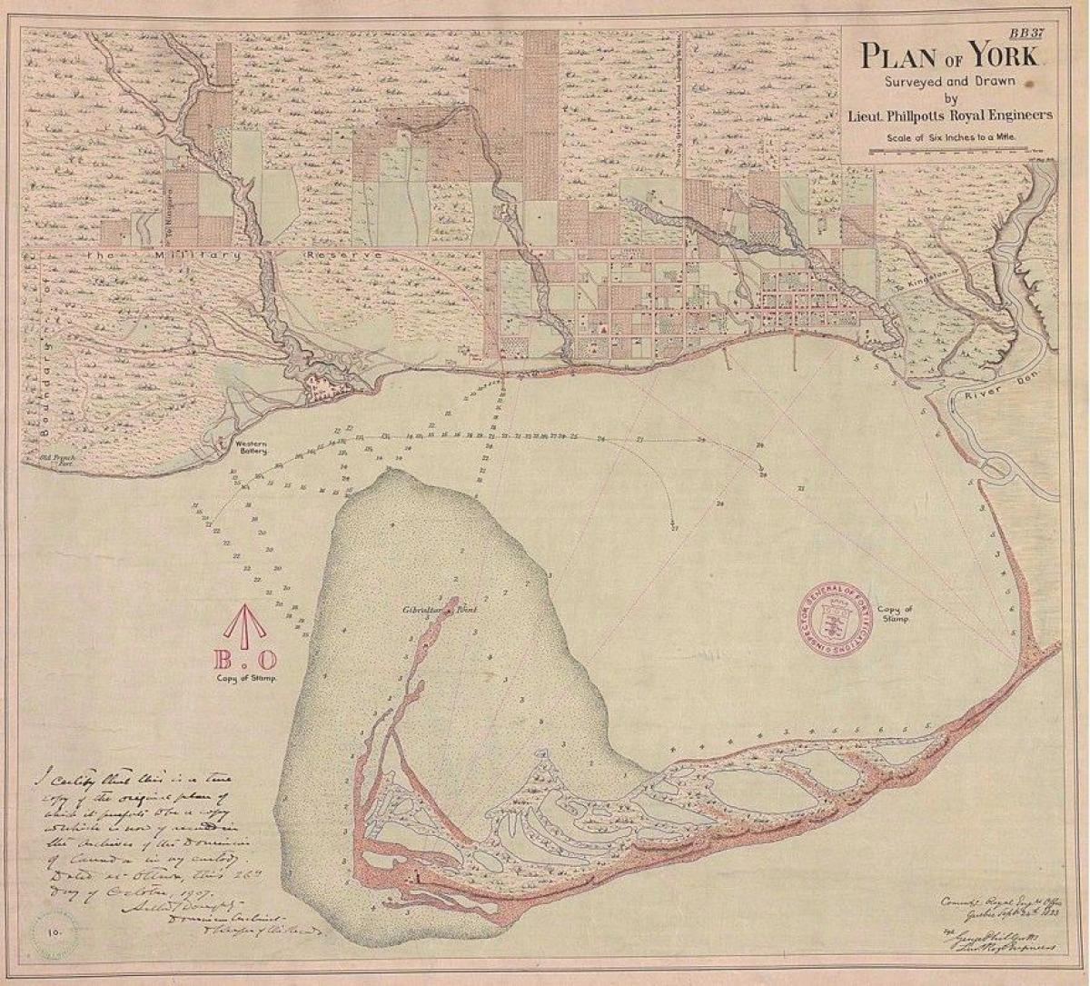 نقشہ کی زمین کا یارک ، ٹورنٹو 1787-1884