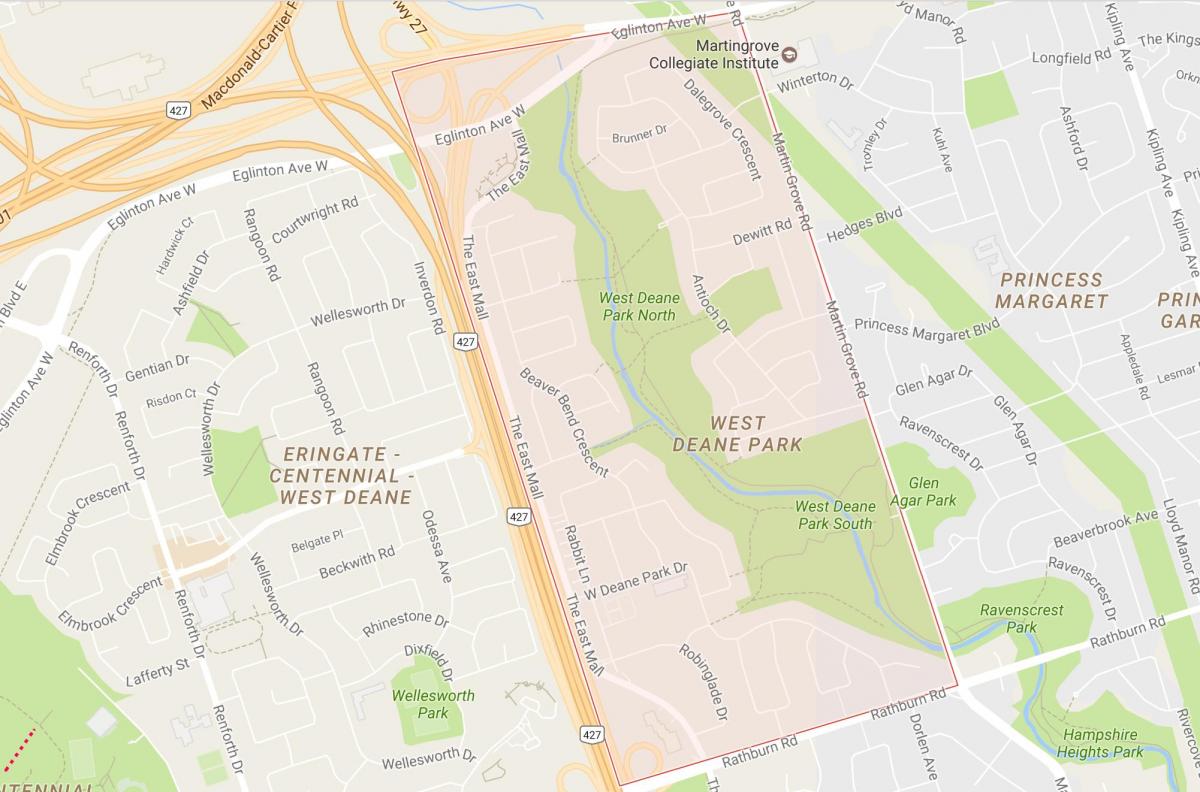 نقشہ کے مغرب Deane پارک کے پڑوس ٹورنٹو