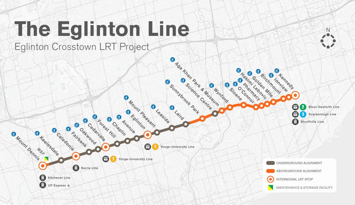 نقشہ ٹورنٹو کے سب وے Eglinton لائن منصوبے