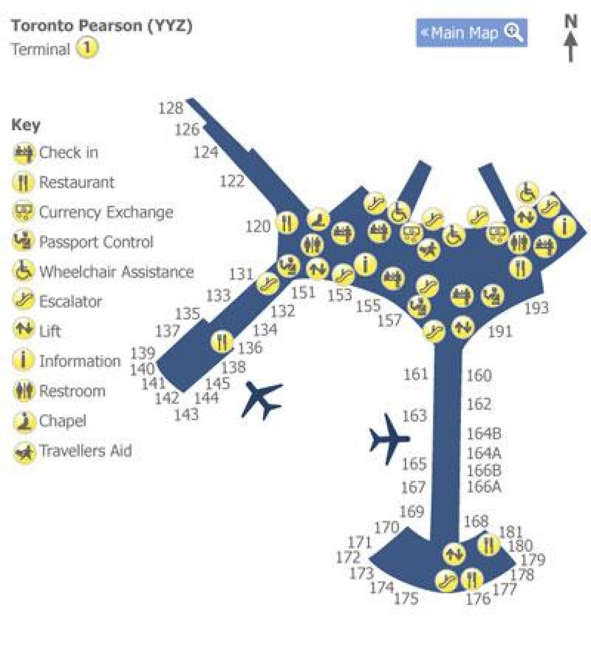 نقشہ ٹورنٹو کے پیئرسن ایئرپورٹ ٹرمینل 1