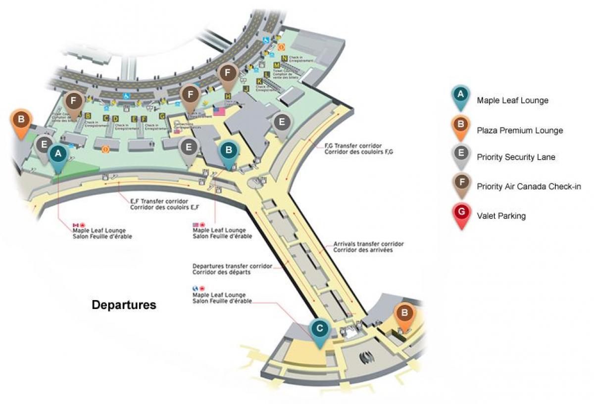 کا نقشہ ٹورنٹو پیئرسن بین الاقوامی ہوائی اڈے روانگی کے ٹرمینل
