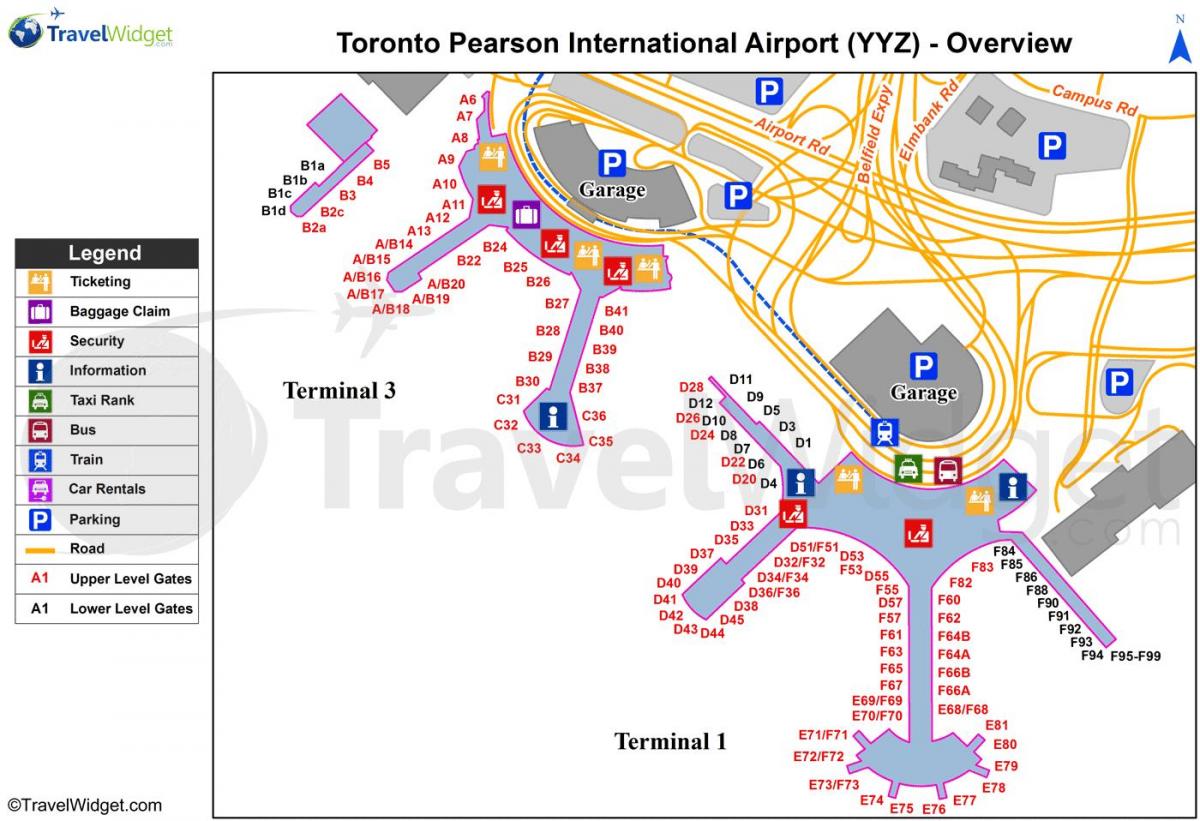 کا نقشہ ٹورنٹو پیئرسن بین الاقوامی ہوائی اڈے