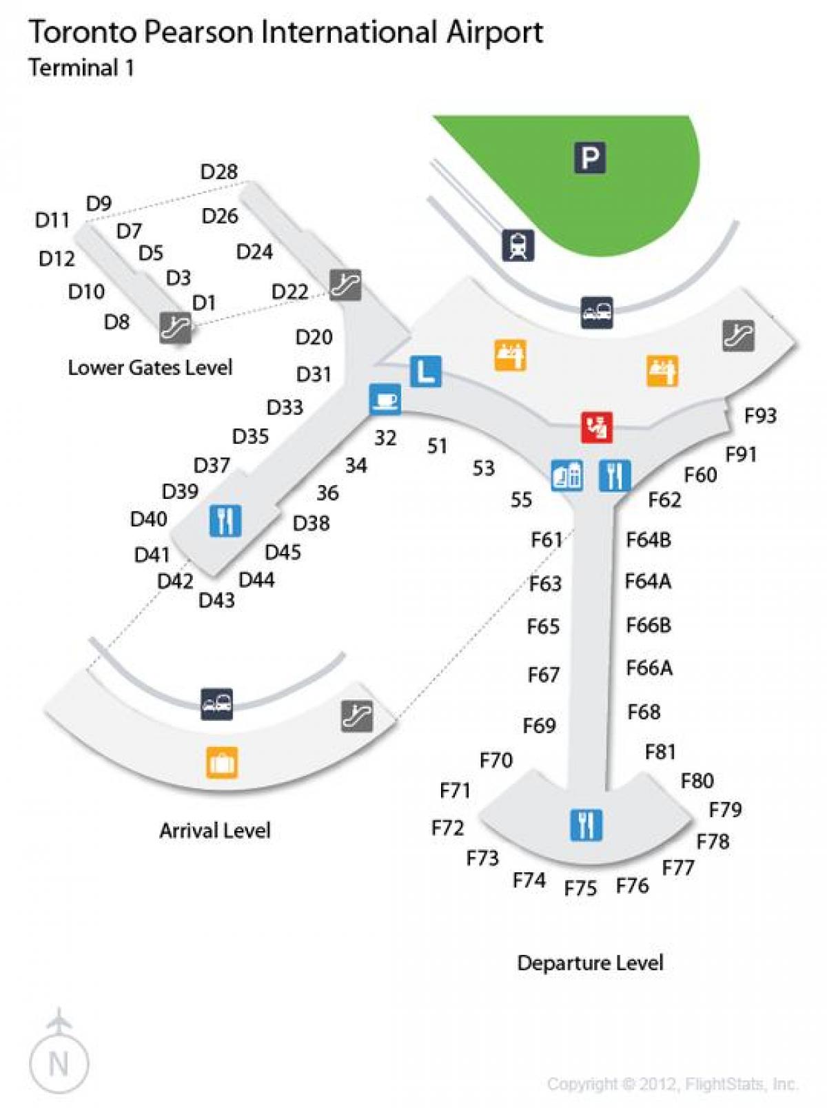 کا نقشہ ٹورنٹو پیئرسن بین الاقوامی ہوائی اڈے کے ٹرمینل 1