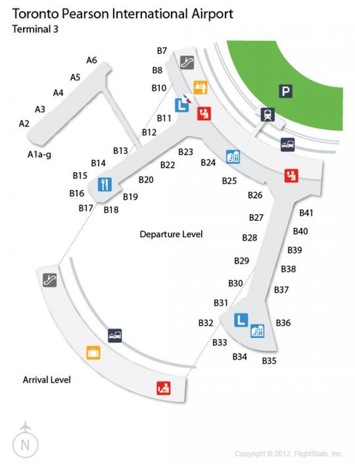 کا نقشہ ٹورنٹو پیئرسن بین الاقوامی ہوائی اڈے کے ٹرمینل 3