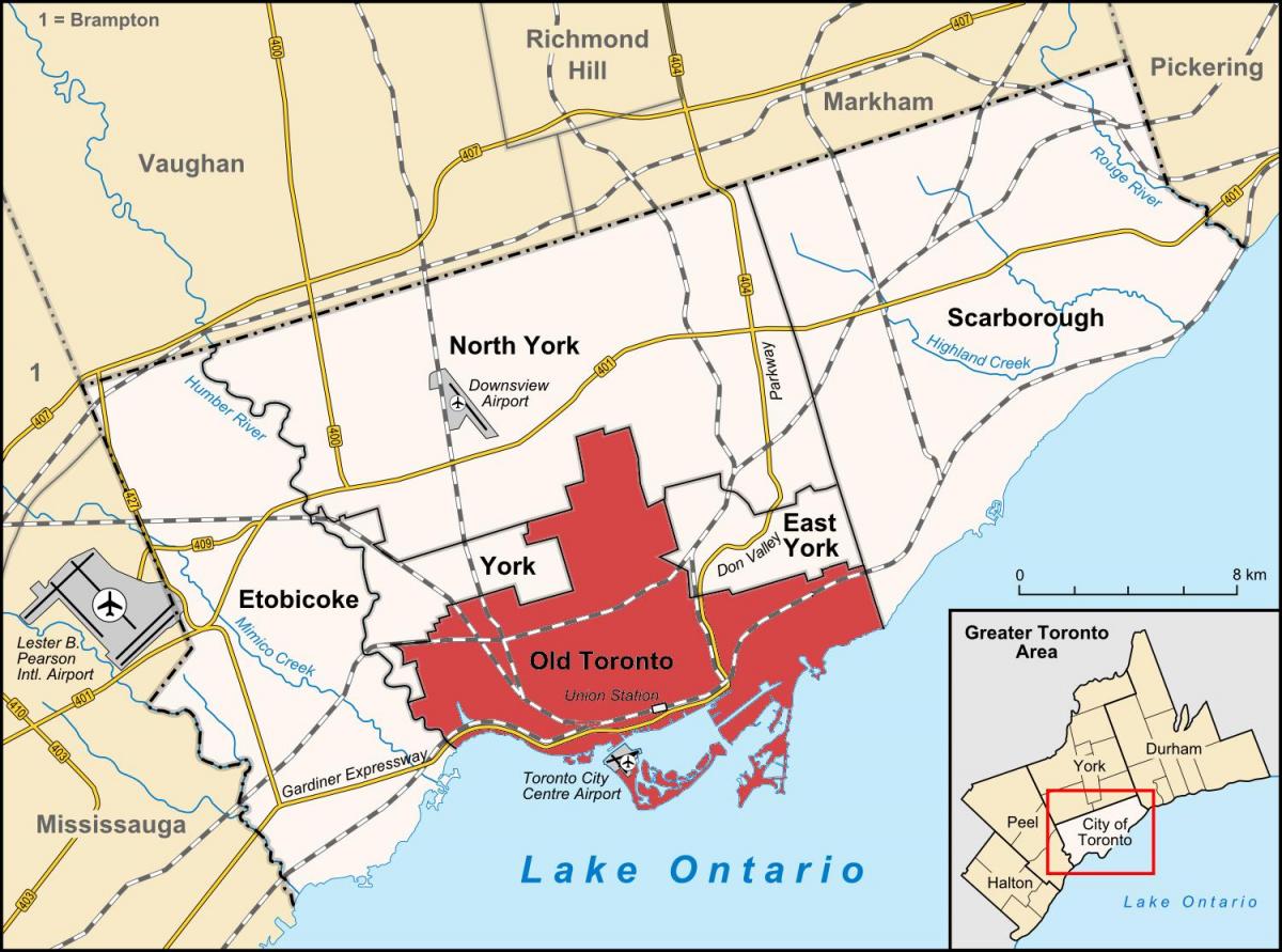 نقشہ ٹورنٹو کے علاقے