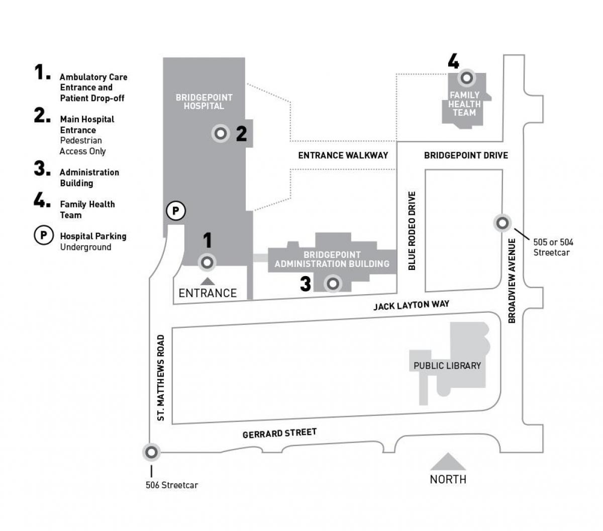 نقشہ کے ہسپتال سینا صحت کے نظام-Bridgepoint ٹورنٹو