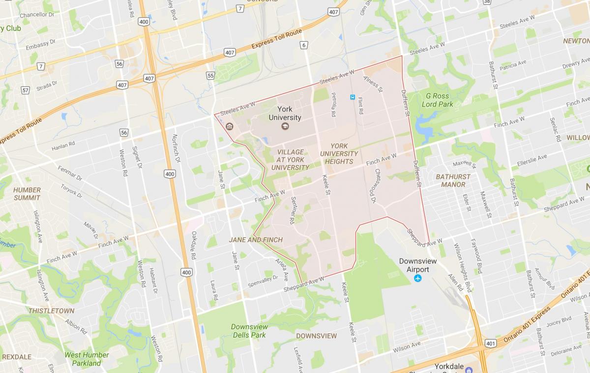 نقشہ کی یارک یونیورسٹی بلندیوں پڑوس ٹورنٹو