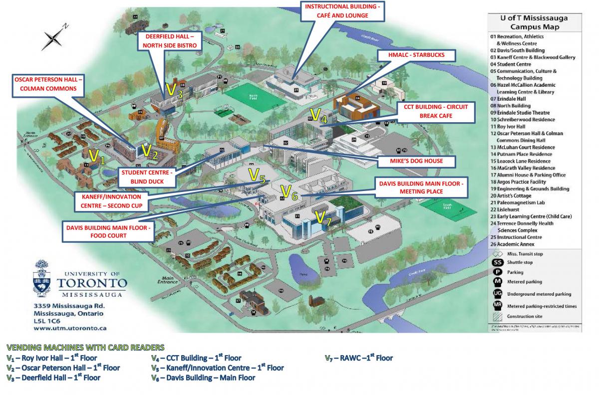 نقشہ کی یونیورسٹی آف ٹورنٹو مسیساگا کیمپس خوراک کی خدمات