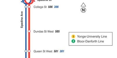 نقشہ کے اسٹریٹ لائن 510 Spadina