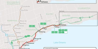 نقشہ کی لائن Lakeshore مشرقی جانا ٹرانزٹ