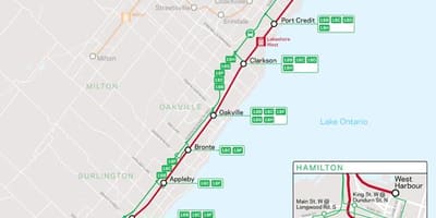 نقشہ کی لائن Lakeshore مغربی جانا ٹرانزٹ