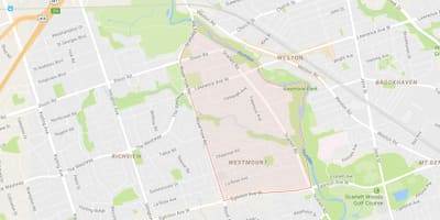 نقشہ کے ہمبر بلندیوں – Westmount پڑوس ٹورنٹو