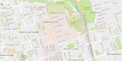نقشہ کے Cabbagetown پڑوس ٹورنٹو