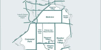 نقشہ کے Etobicoke پڑوس ٹورنٹو