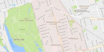 نقشہ کے Roncesvalles پڑوس ٹورنٹو