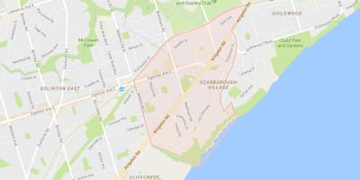 نقشہ کے Scarborough گاؤں کے پڑوس ٹورنٹو