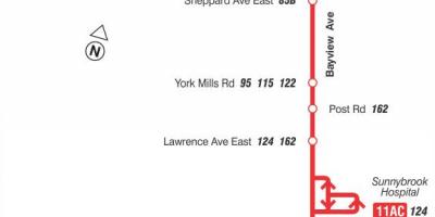 نقشہ کے TTC 11 Bayview بس کے راستے ٹورنٹو
