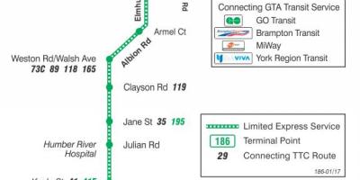 نقشہ کے TTC 186 ولسن راکٹ بس کے راستے ٹورنٹو