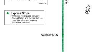 نقشہ کے TTC 188 کپلنگ جنوبی راکٹ بس کے راستے ٹورنٹو