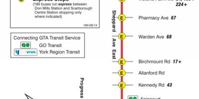 نقشہ کے TTC 190 Scarborough مرکز راکٹ بس کے راستے ٹورنٹو